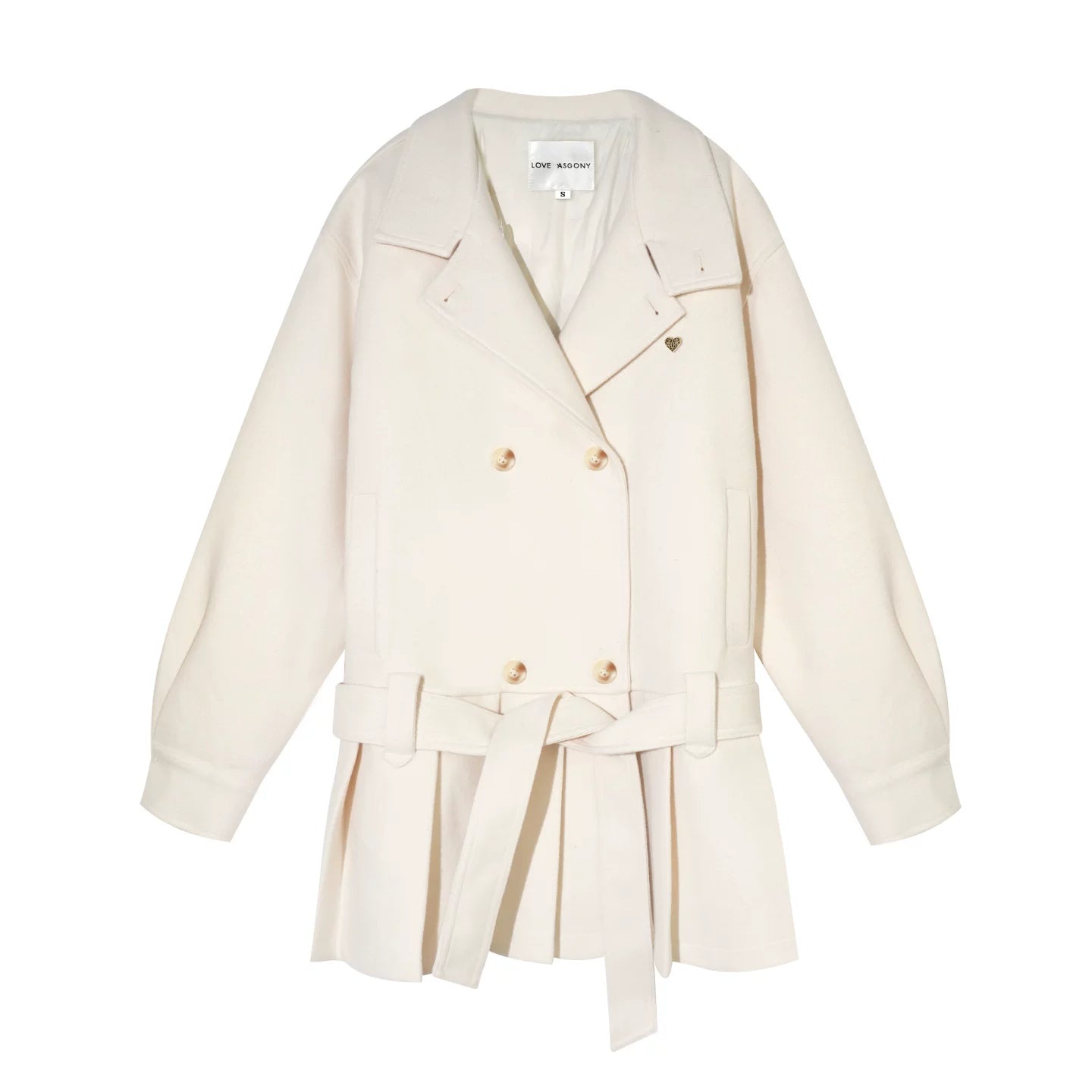 Pleated-Edge Down Wool-Blend Coat