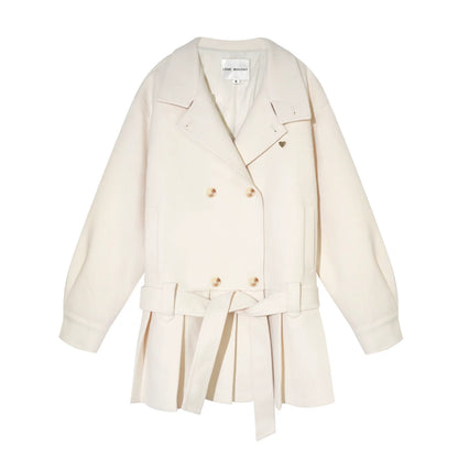 Pleated-Edge Down Wool-Blend Coat