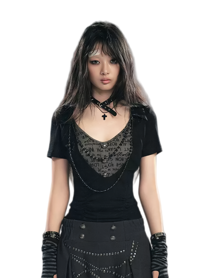 Cest Nous Punk Beaded Letter Tee – T-Shirts &amp; Polos
