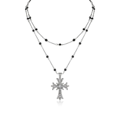 Retro Baroque Double Cross Necklace - CHINASQUAD