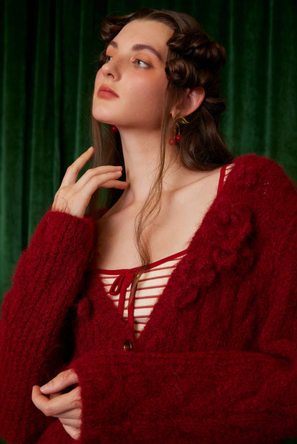 Hand-Crocheted Wool Knit Cardigan
