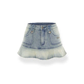 Black & Blue Low-Waist Denim Mini Skirt - CHINASQUAD