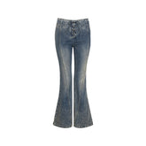 Blue Denim High-waist Flared Pants - CHINASQUAD