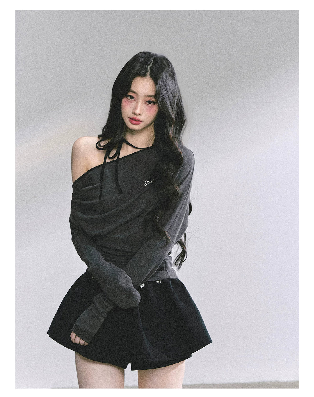 Off-Shoulder Halter Long-Sleeve T-Shirt