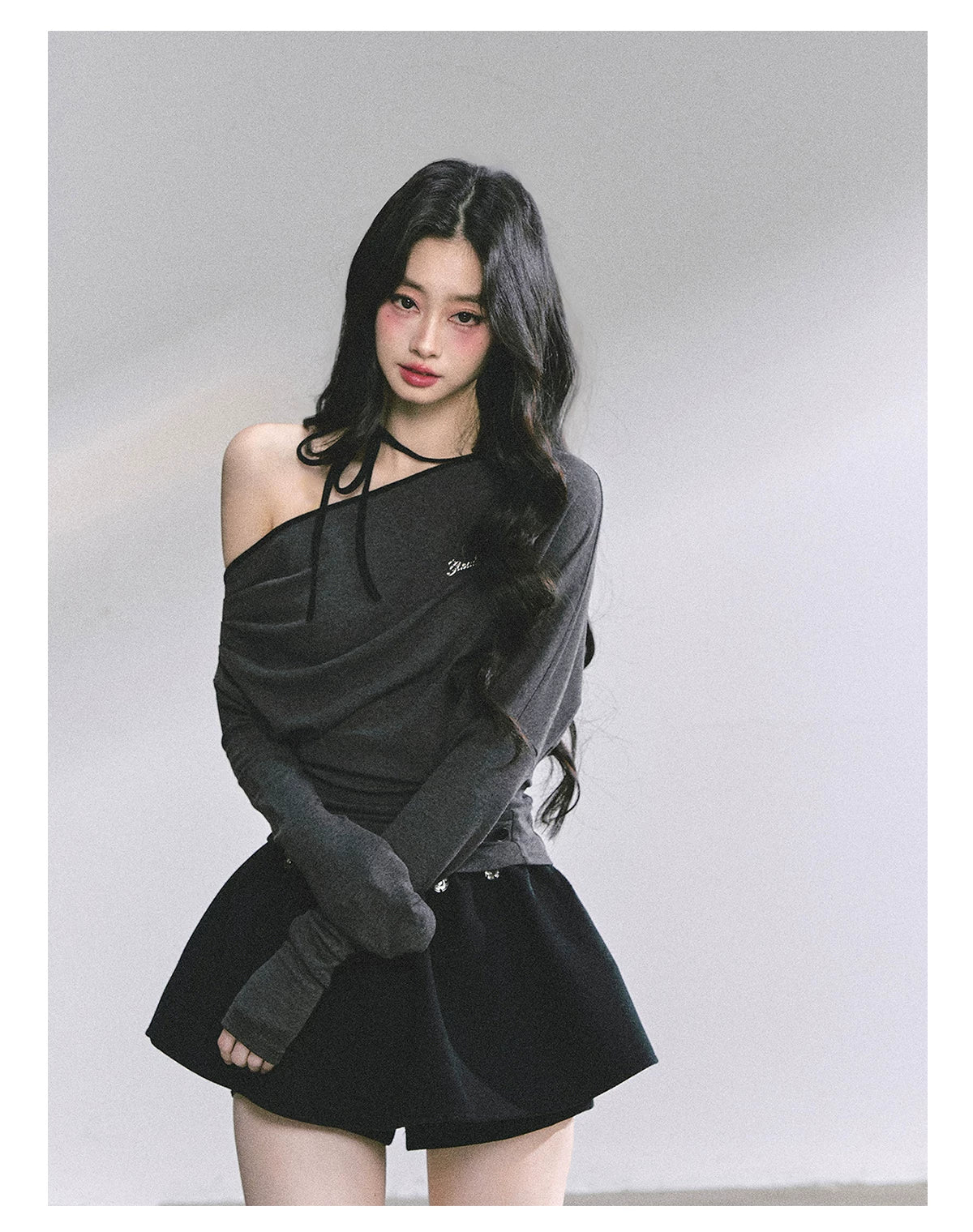 Off-Shoulder Halter Long-Sleeve T-Shirt