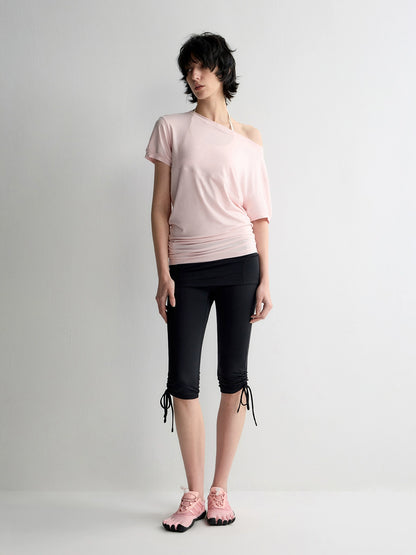 One-Shoulder Pleated Waist T-shirt