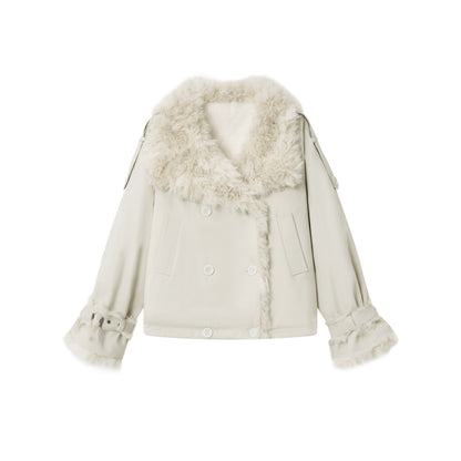 Faux Fur Leopard-Panel Parka Jacket