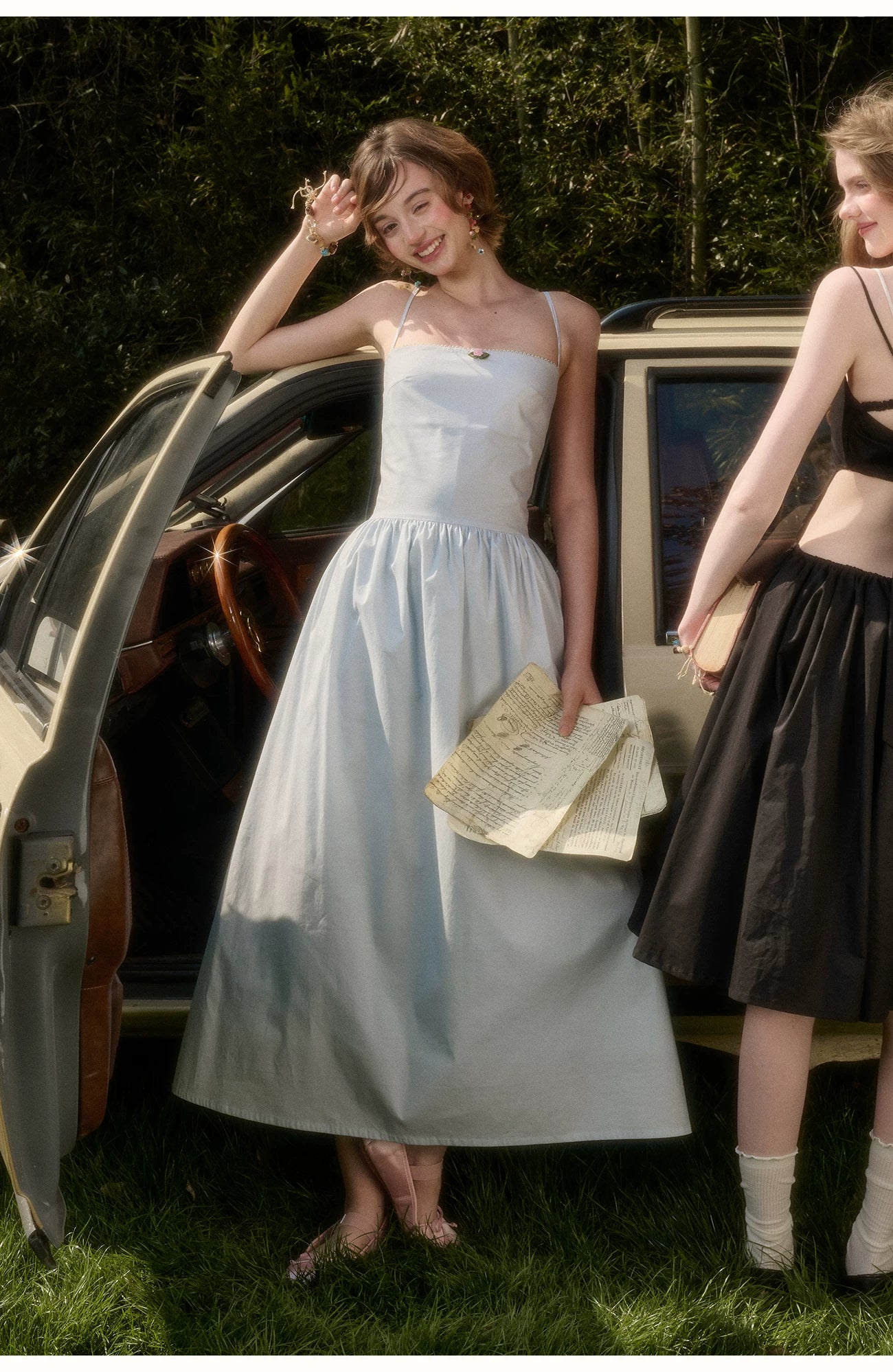 Baby Blue Bow-Tie Layered Maxi Dress