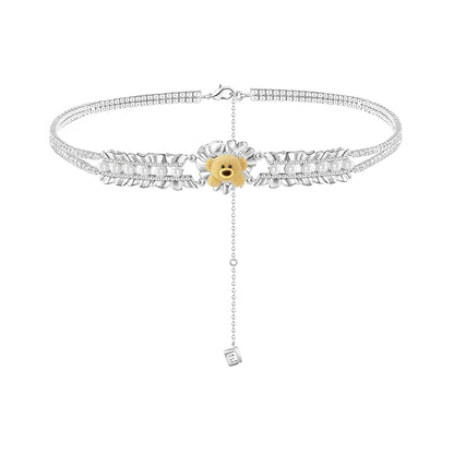 Pleated Heart &amp; Pearl Velvet Bear Necklace