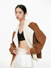 Lamb Wool Collar Faux Suede Jacket - CHINASQUAD