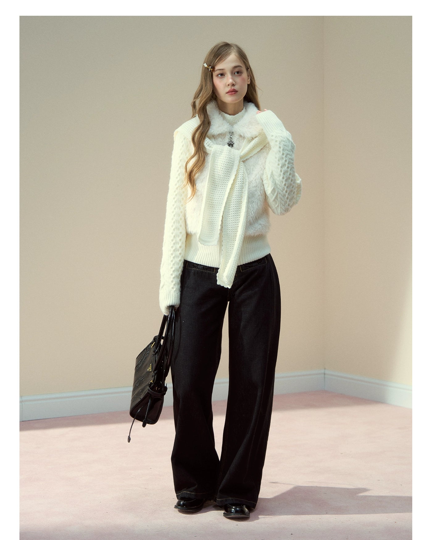 Snowland Lover Faux Fur Knit Panel Jacket