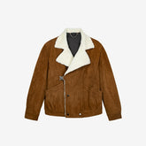 Lamb Wool Collar Faux Suede Jacket - CHINASQUAD