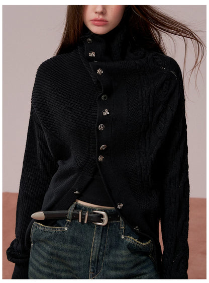 Oversized Collar Asymmetric Knit Sweater Jacket