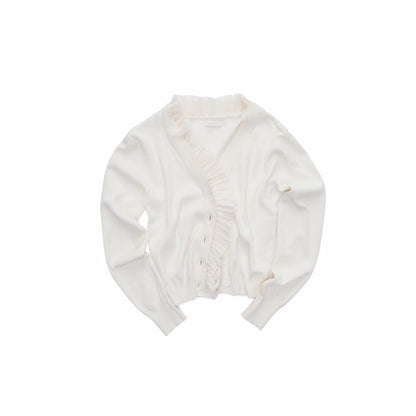 Ruched Trim Acetate-Blend Knit Cardigan