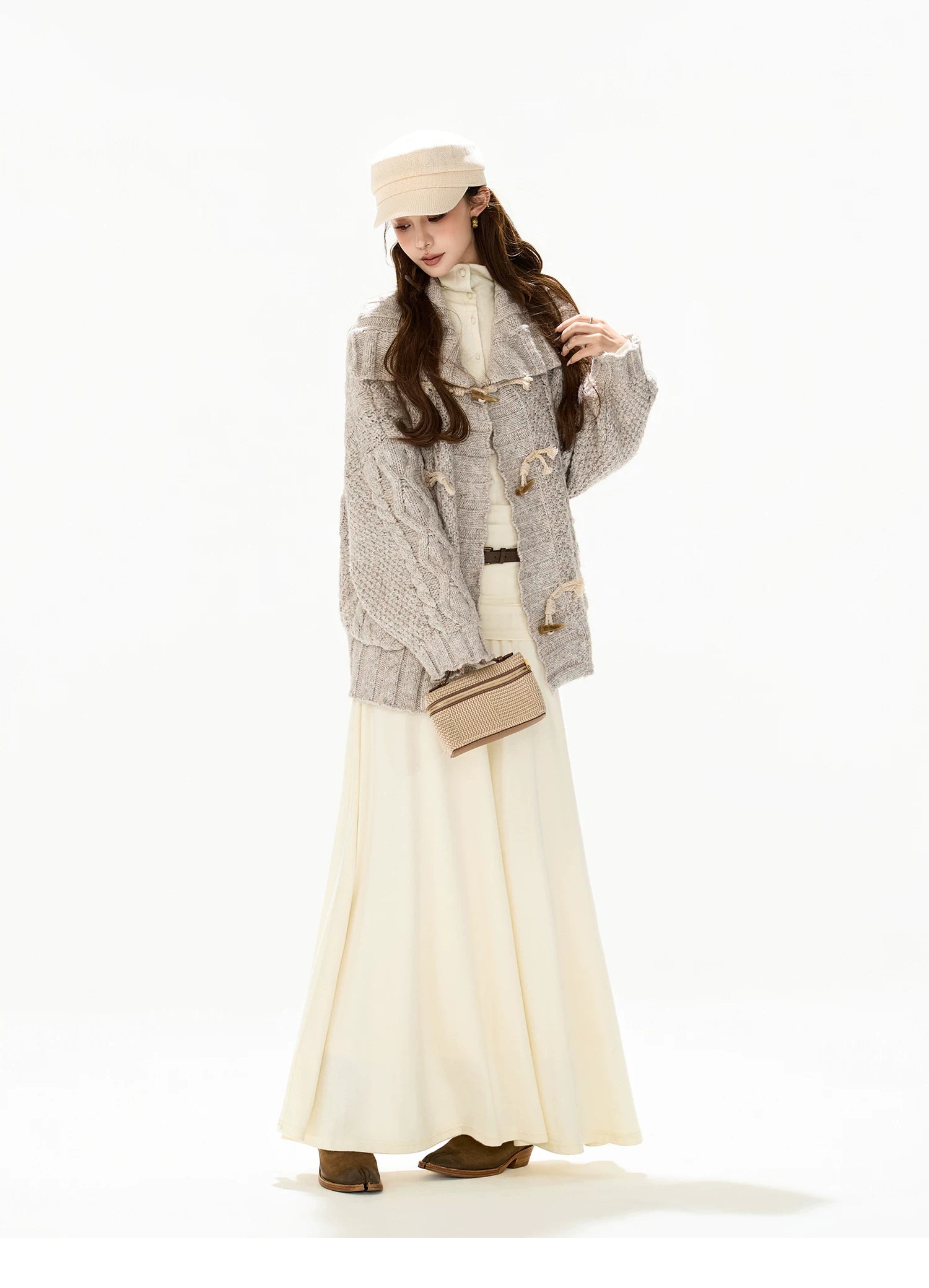 Elegant High-Neck Wool Knit Maxi Dress