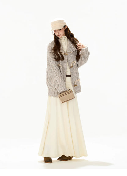 Elegant High-Neck Wool Knit Maxi Dress