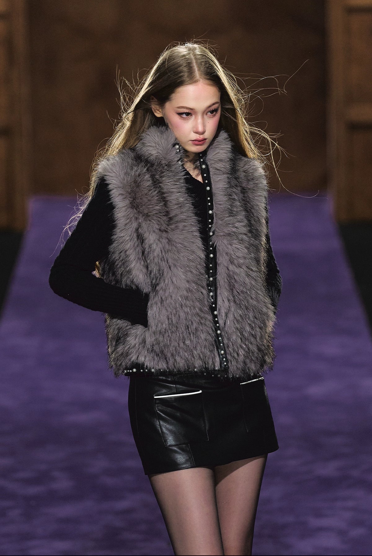 Beaded Faux Fur Layered Vest