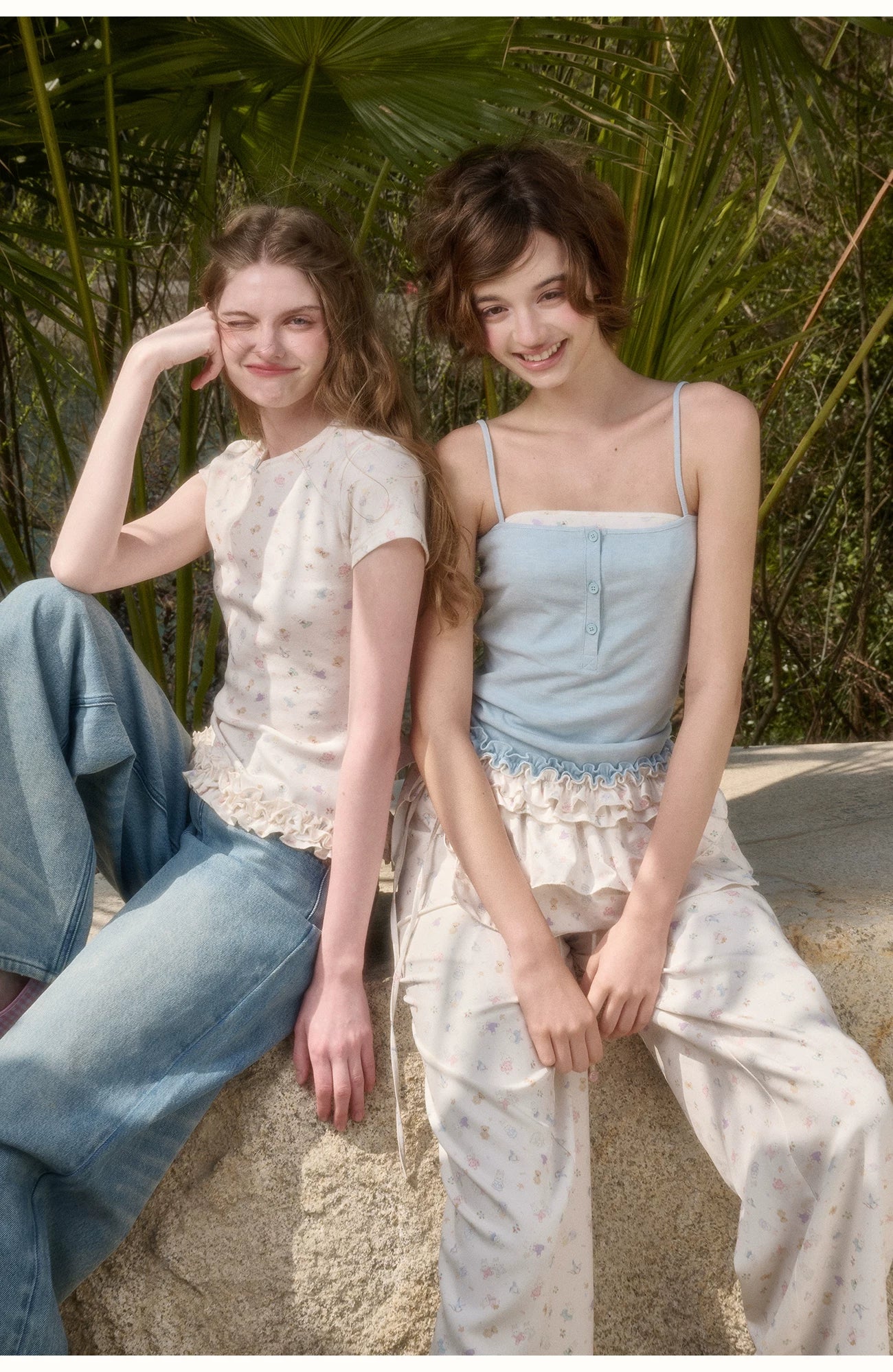 Little Bunny Printed Relaxed Wide-Leg Pants