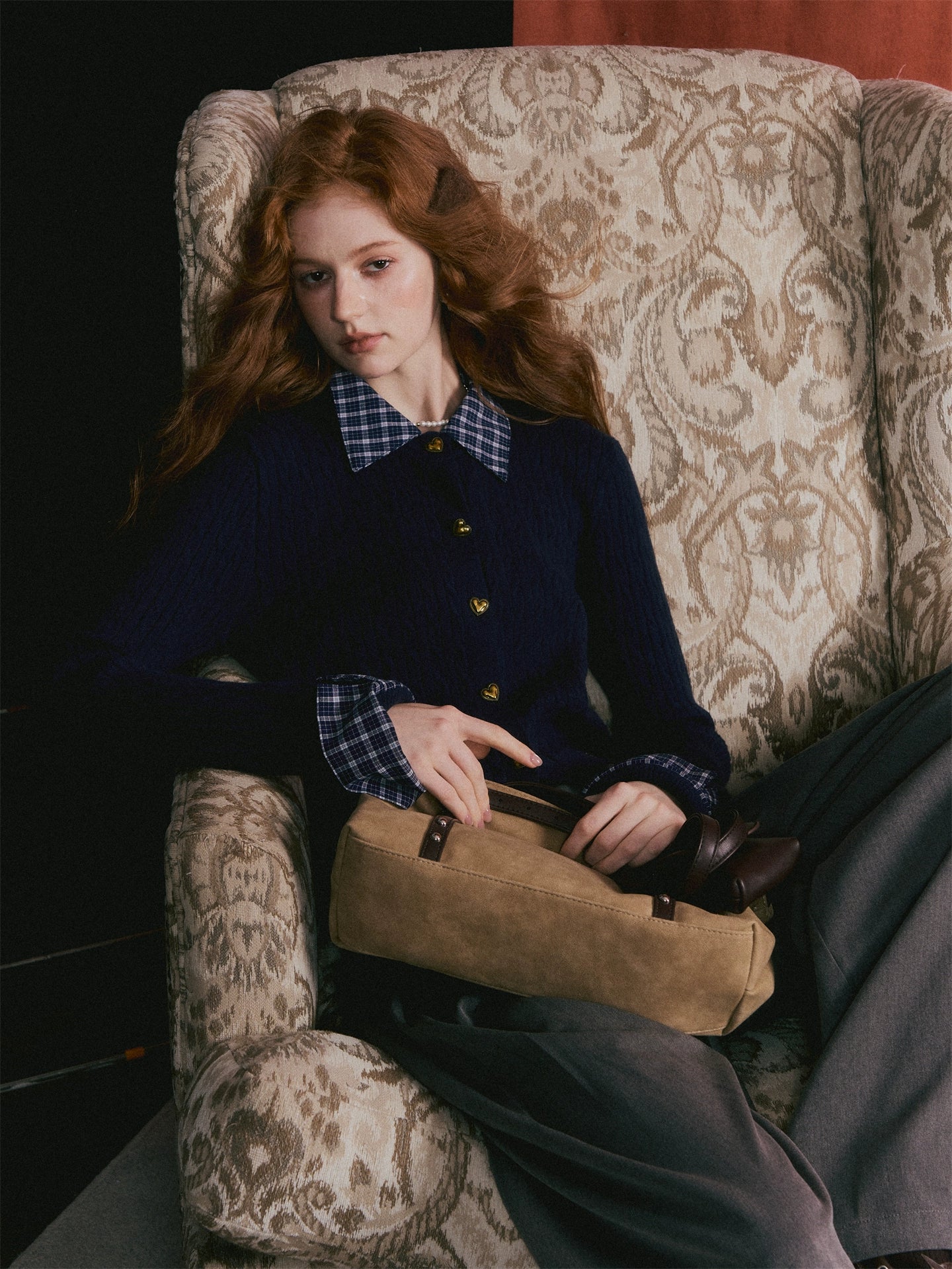 Wool Blend Plaid Patchwork Cable Knit Cardigan