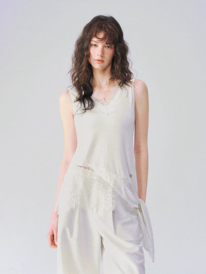 Asymmetrical Lace V-Neck Sleeveless Top