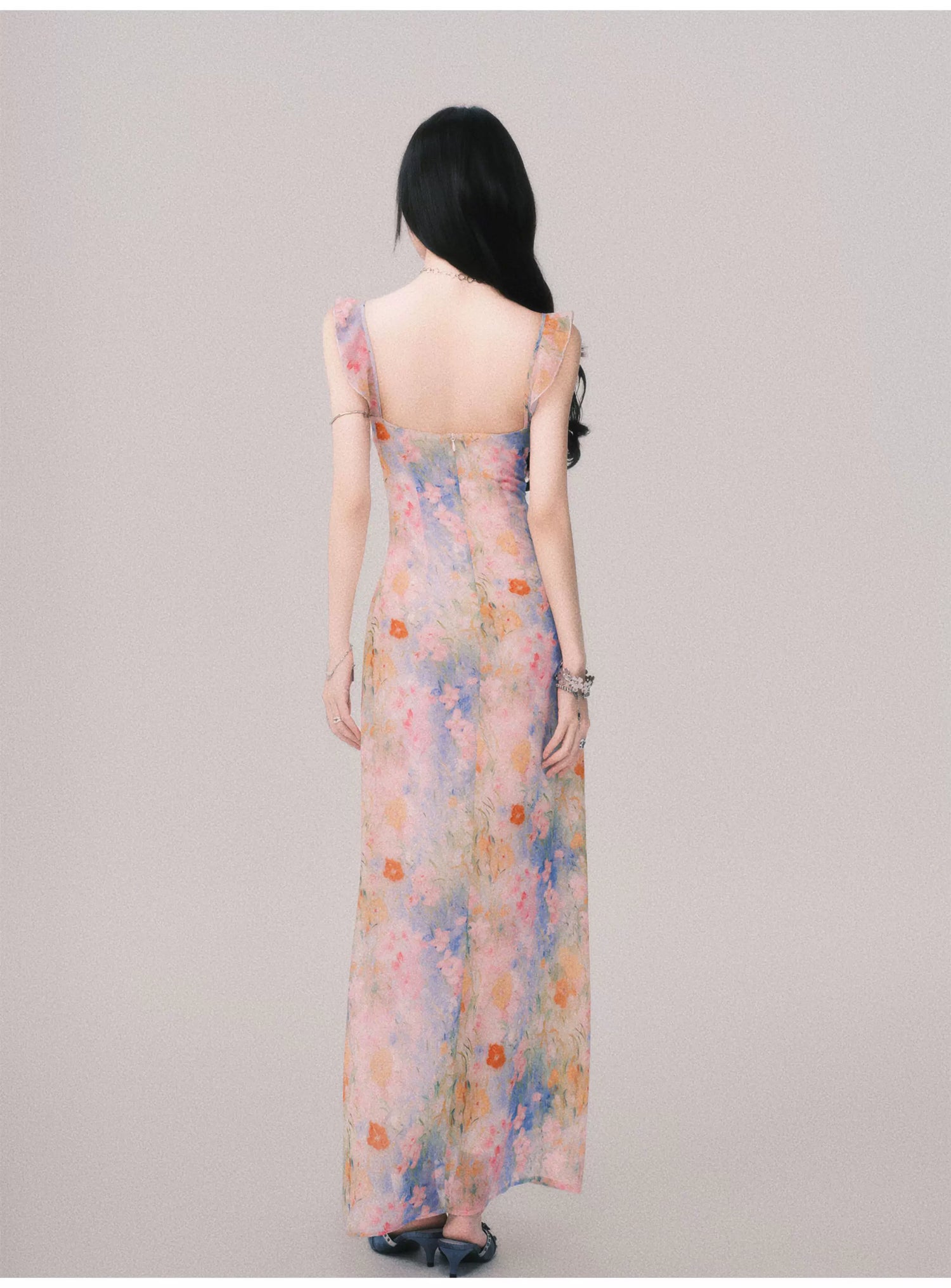 Floral V-Neck French Slip Maxi Dress