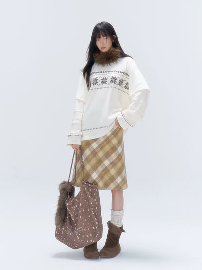 Yellow Plaid Wool-Blend Midi Skirt