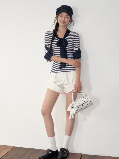 White Slim Fit Cuffed Casual Shorts