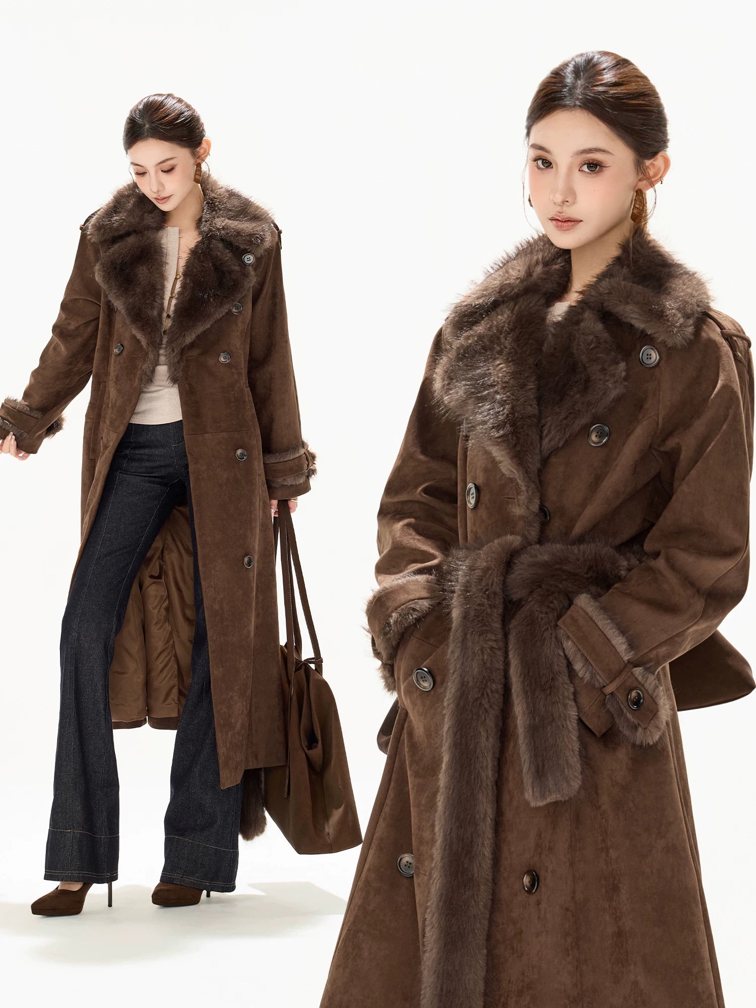 Belted Double-Breasted Long Coat