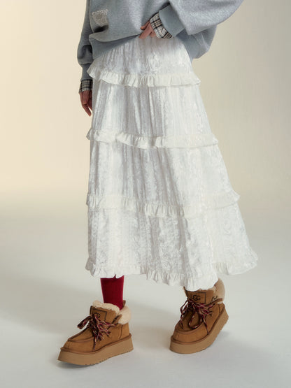 Ruffle Velvet Tiered Skirt