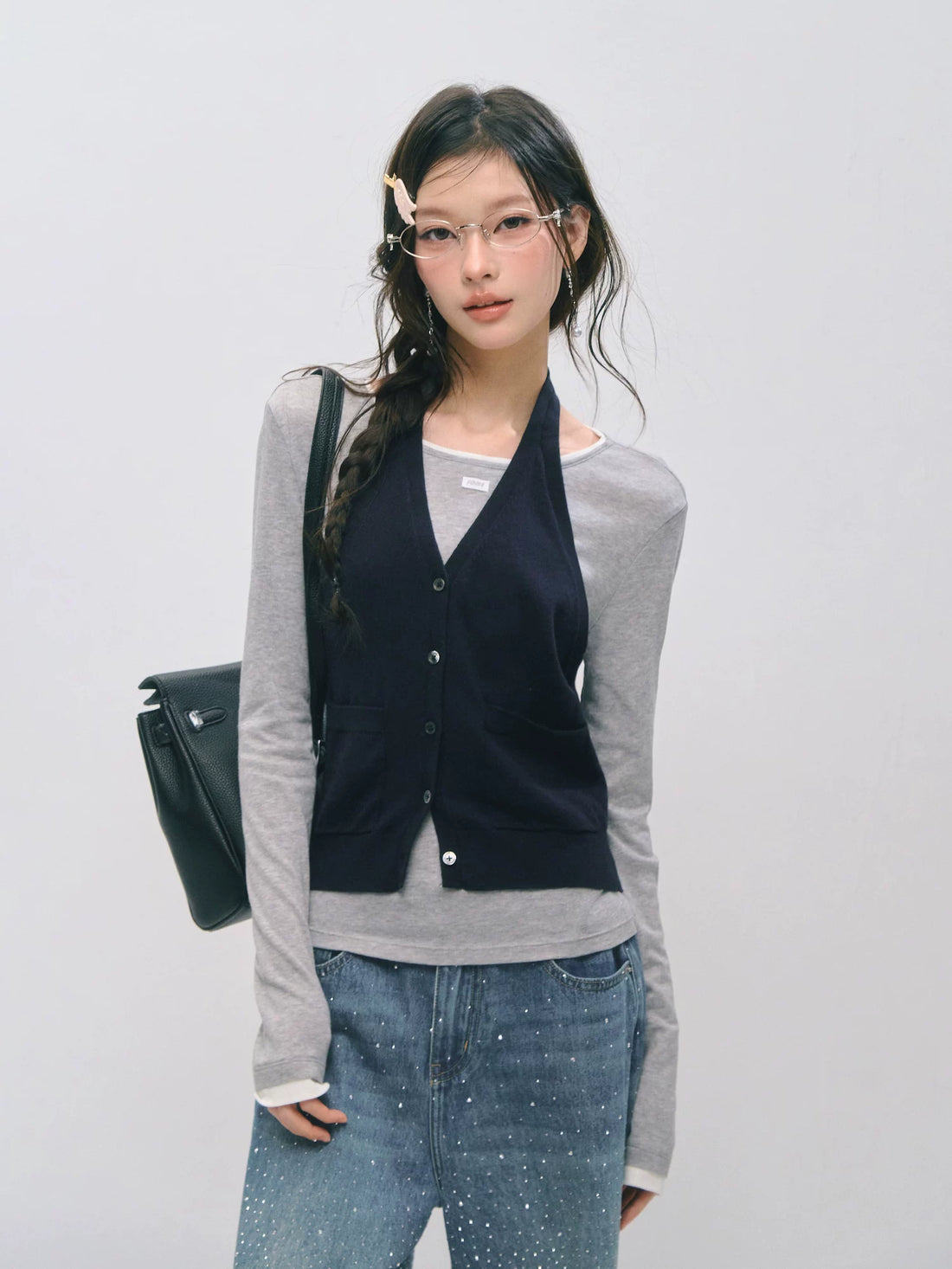 Layered Halter Tank &amp; Long Sleeve Knit Top Set