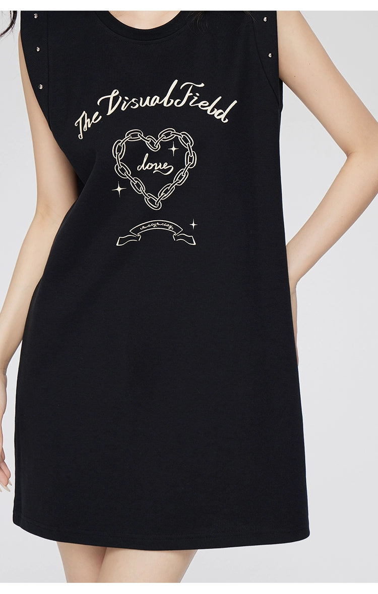 White &amp; Black Love Pattern Sleeveless Dress