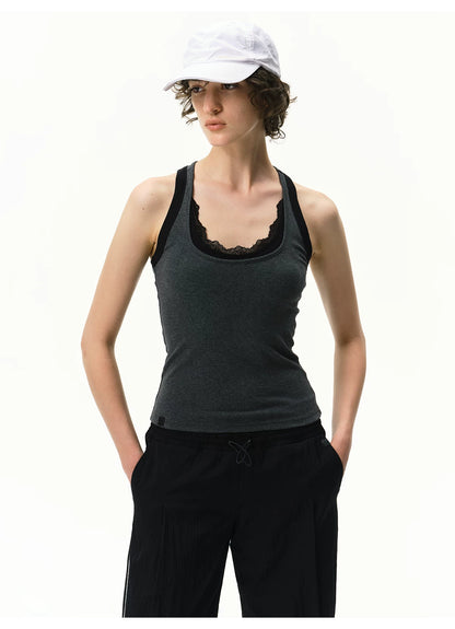 Layered Lace Trim Racerback Tank Top