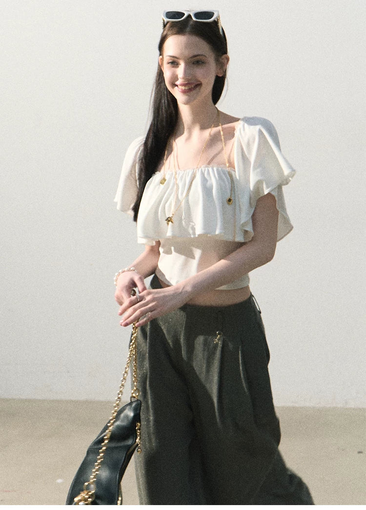 Mint Dream Shimmer Off-Shoulder T-Shirt
