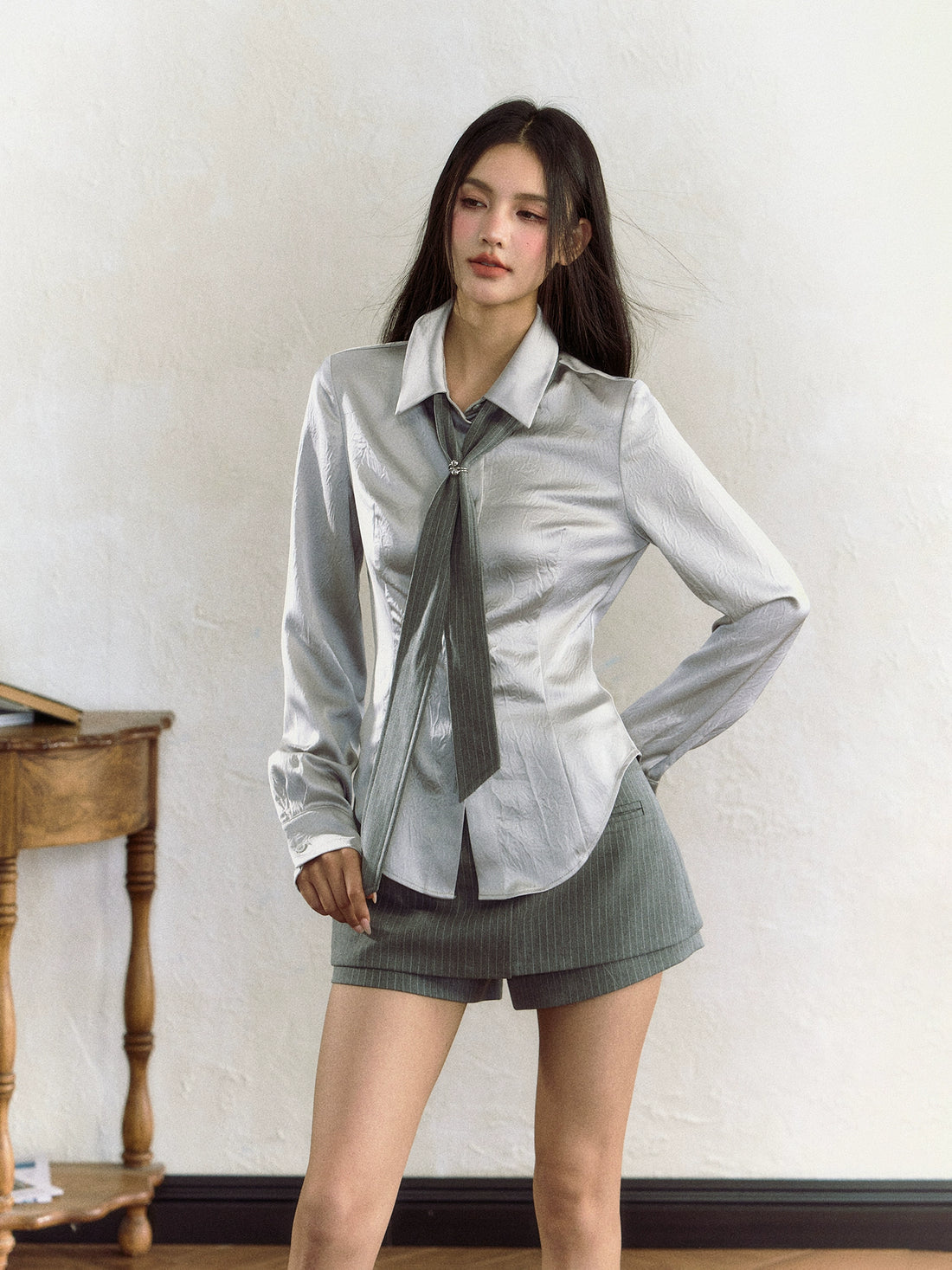 Grey Striped Suit Skort - CHINASQUAD