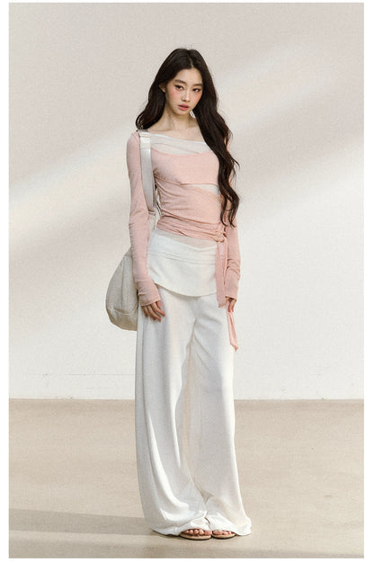 Folded Waist Relaxed Straight Pants