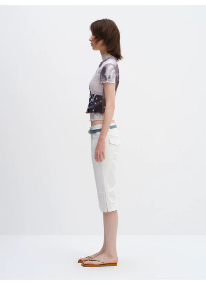 Magic Fountain Sheer Mesh Layered Slim-Fit T-Shirt