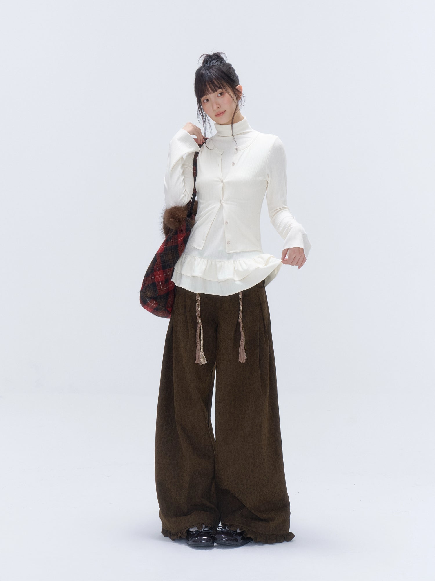 Faux Layered Ruffle-Trim Base Turtleneck