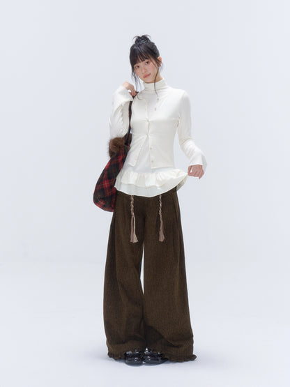 Faux Layered Ruffle-Trim Base Turtleneck