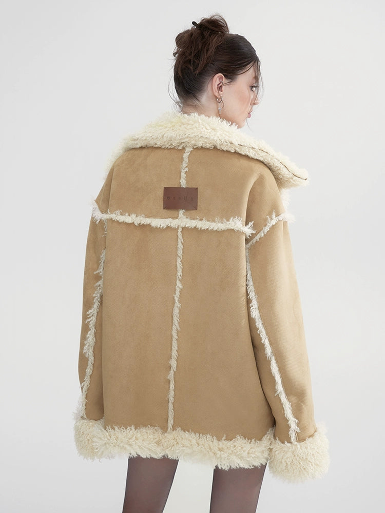 Khaki Suede Shearling Reversible Jacket - CHINASQUAD