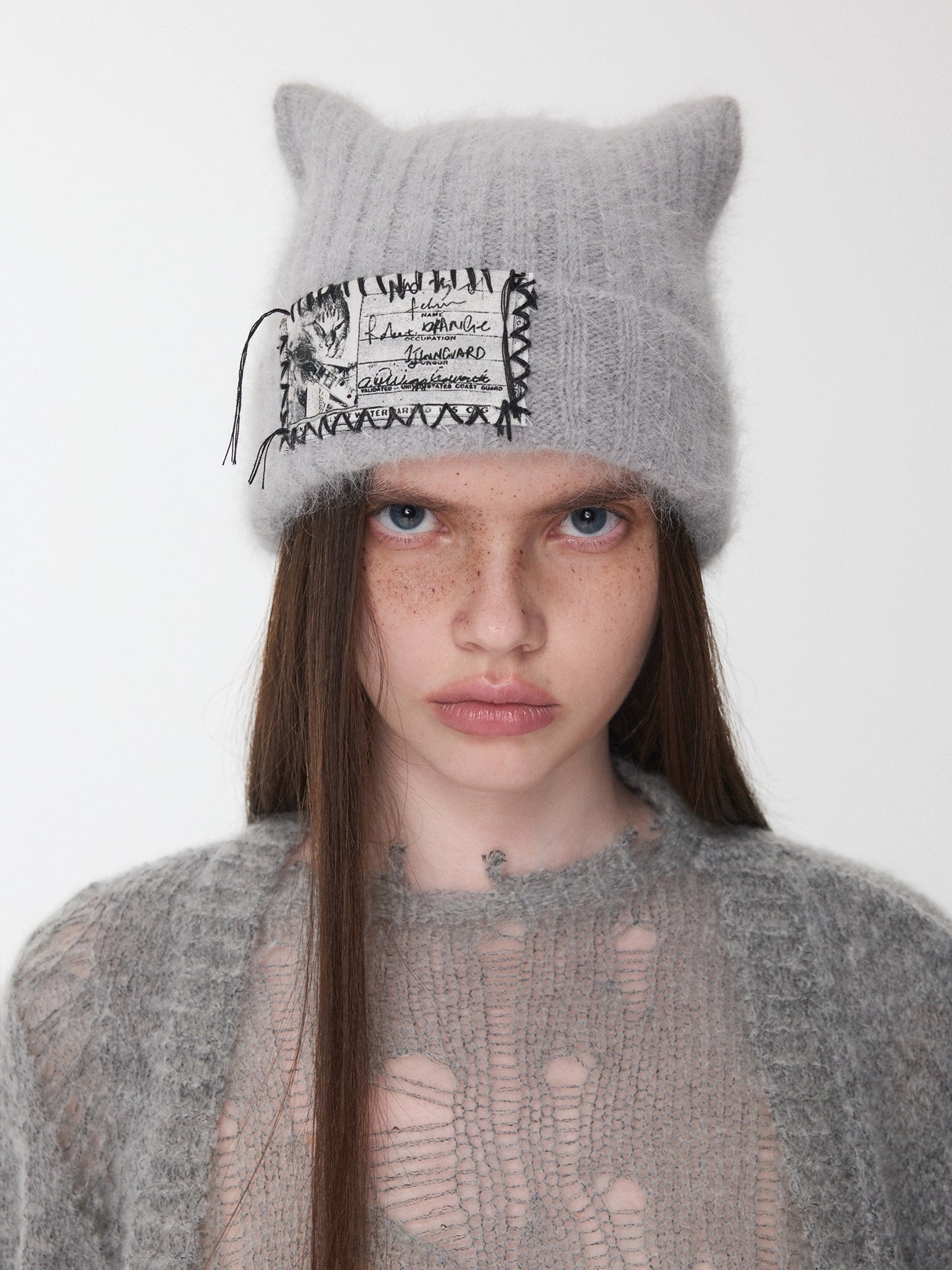 Hand-Stitched Cat-Ear Angora Knit Beanie