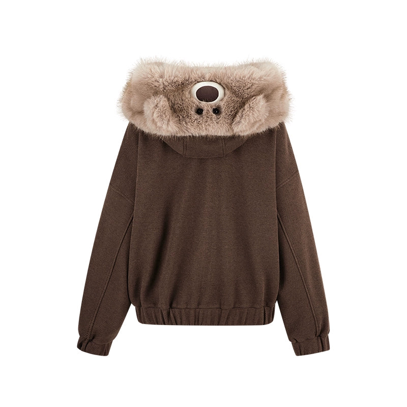 Detachable Plush Collar Hooded Jacket