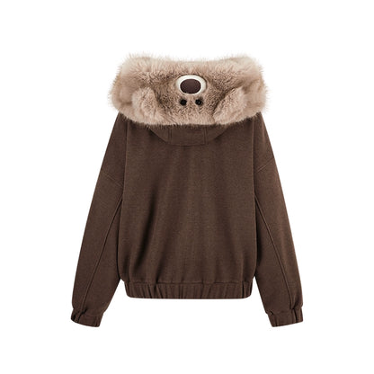 Detachable Plush Collar Hooded Jacket