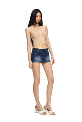 Blue Low-Waist Skinny Retro Denim Mini Skirt - CHINASQUAD