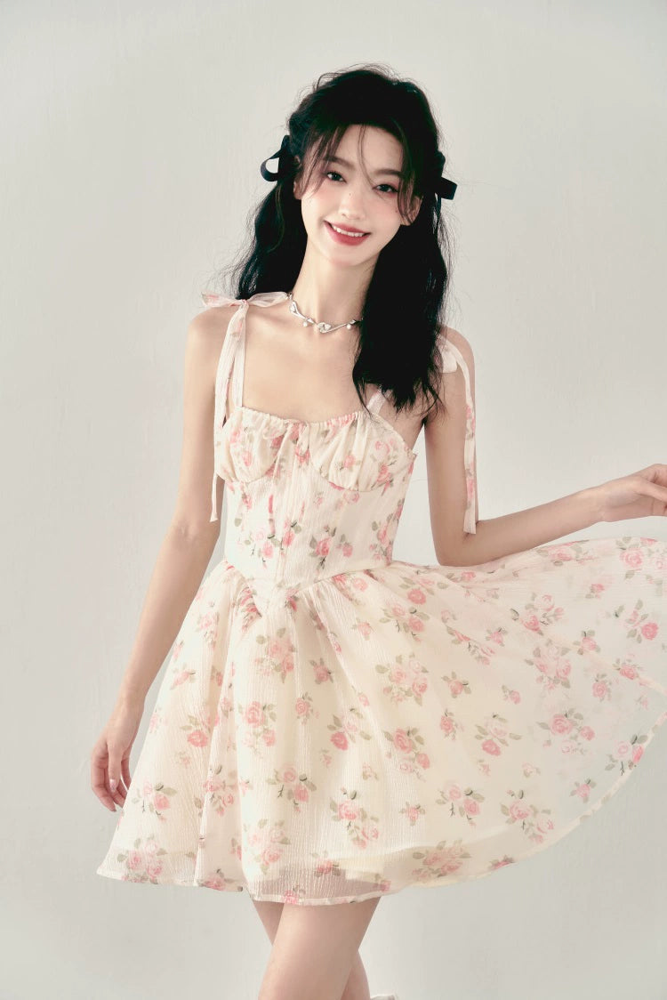 Pink Rose Floral Bow Dress