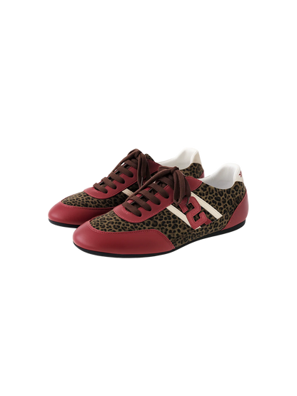 Leopard-Panel Low-Top German Trainer Sneakers