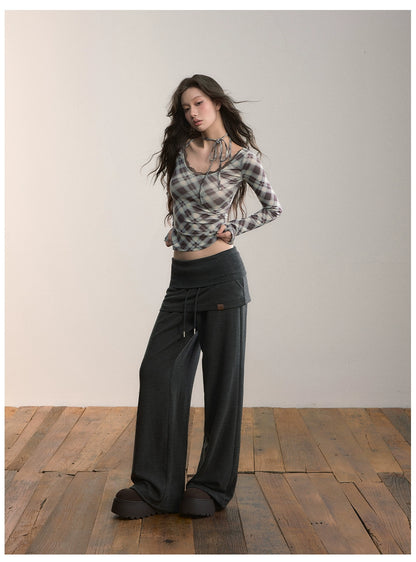Halter Tie Plaid Long Sleeve T-Shirt