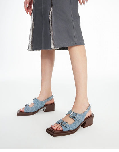 Double-Buckle Diagonal Chunky Sandals - CHINASQUAD
