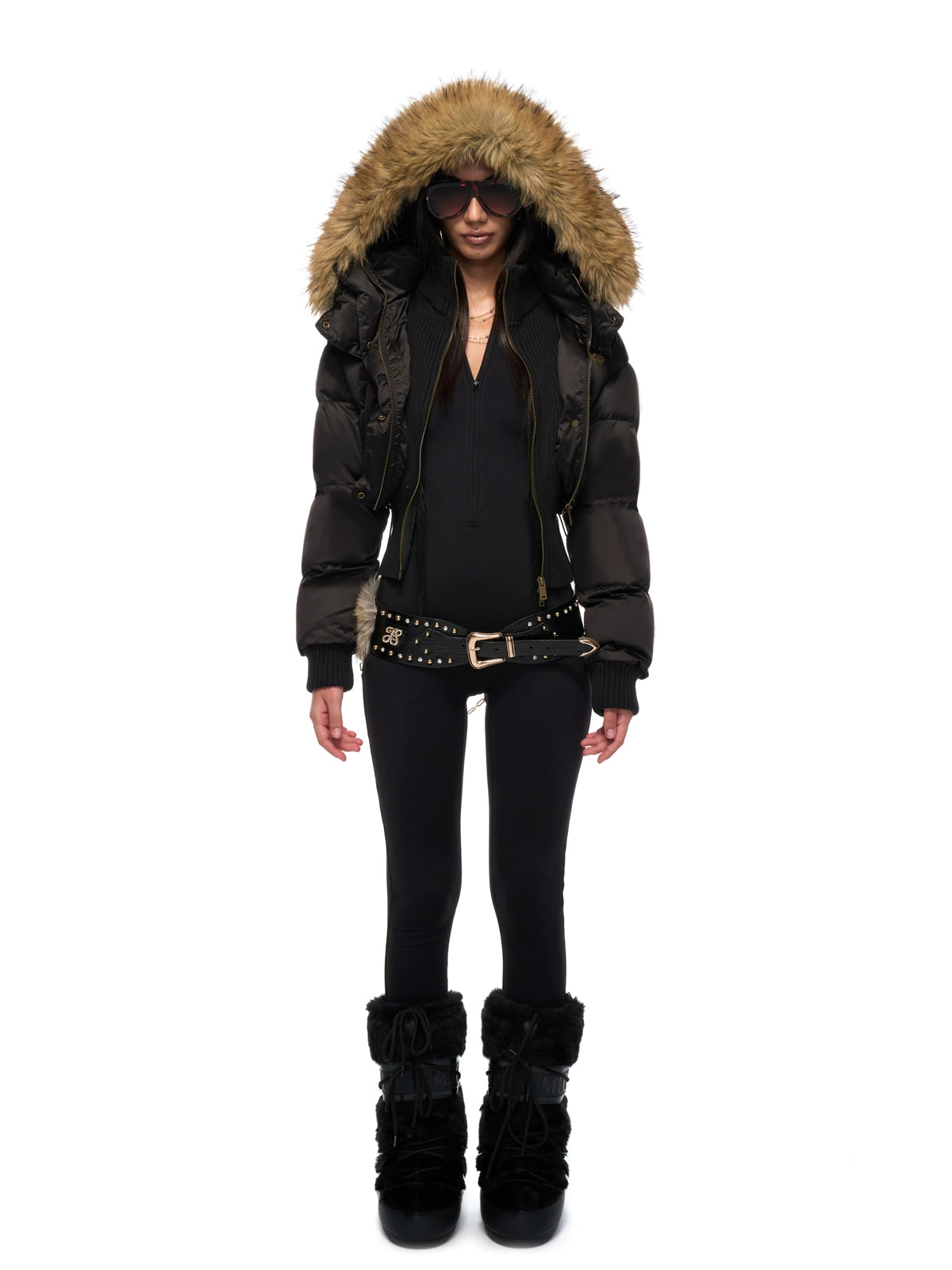 Black Knit-Trim Down Jacket