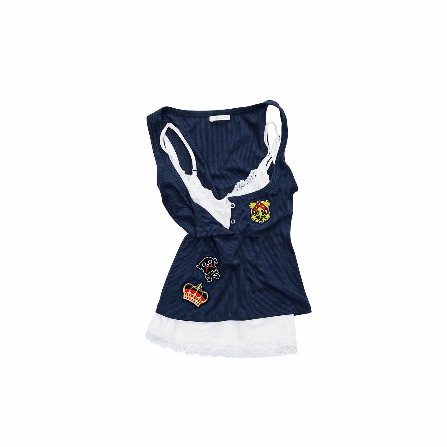 Layered Lace Patch Slim Knit Tank