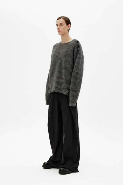 Mohair Wool Multi-Button Crewneck